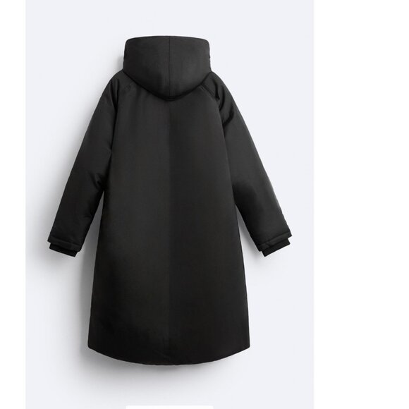 MEN Zara Charcoal Grey Black Quilted Parka With Detachable Hood Coat Size L NWT - Picture 12 of 13